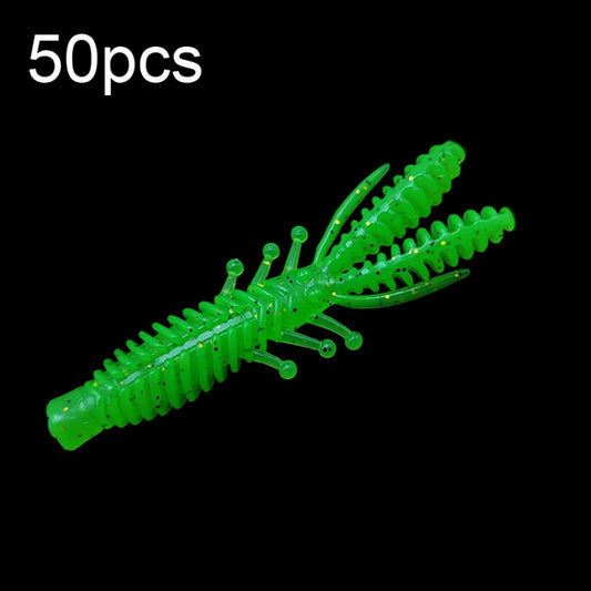 Set of 50 floating inverted shrimp baits, bright green with multiple legs