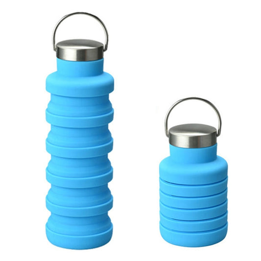 500 ml foldable silicone sports cup with carry handle and metal lid, blue