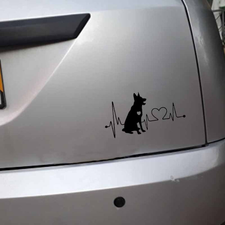 Black dog heartbeat car decal on car side door panel