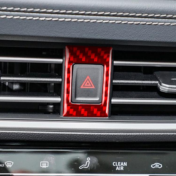 Red carbon-fiber trim sticker for hazard button with red triangle on gray pad