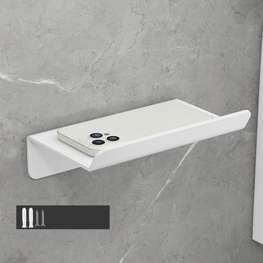 White wall-mounted phone shelf with slim top ledge and no-punch mounting plate