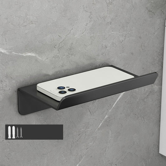 Dark gray wall-mounted phone shelf with integrated toilet paper holder