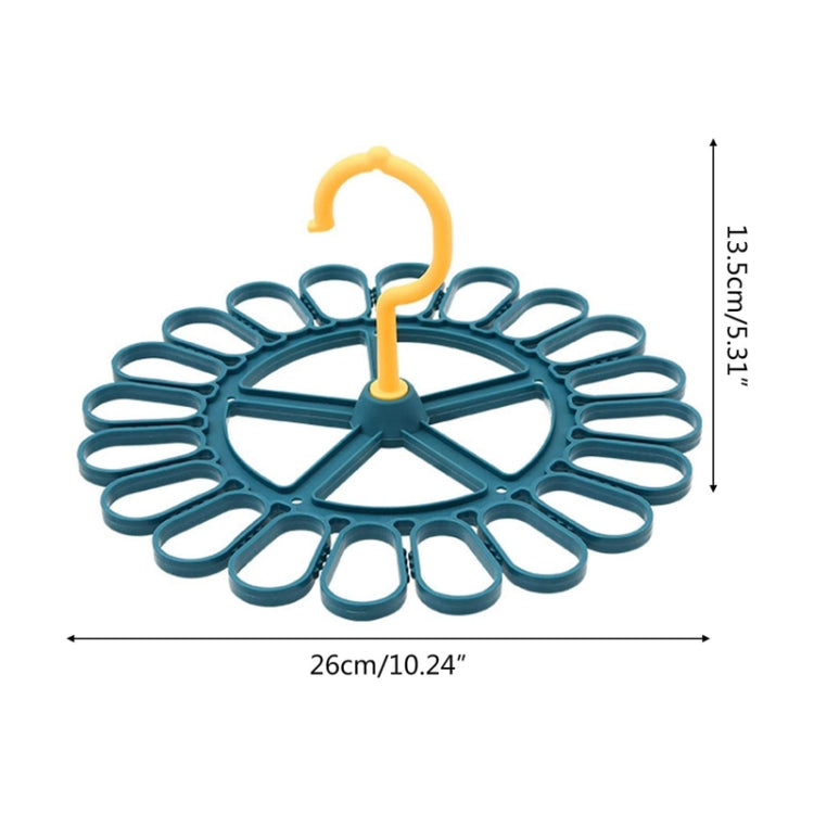 Blue round sock hanger with 20 clips and yellow hanging hook