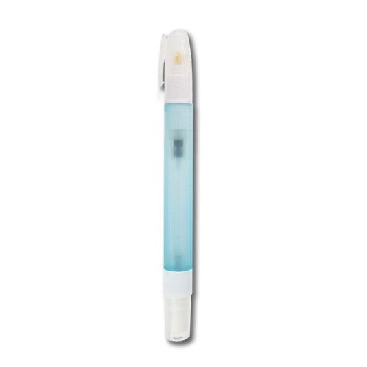 Alcohol spray touchless pen with white cap and blue transparent barrel