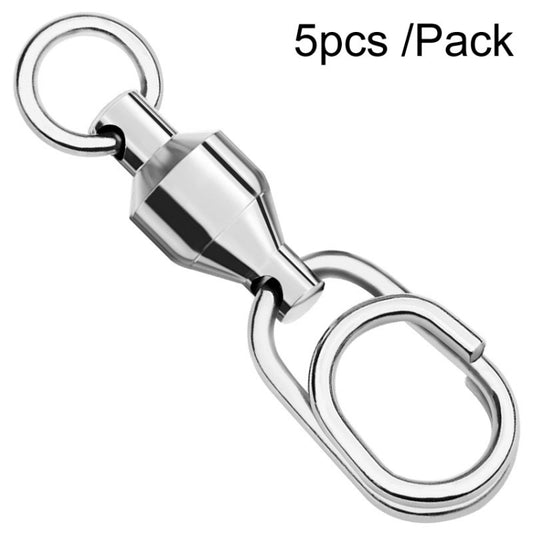 Stainless steel fishing swivel with oval ring connector and split ring, shiny silver