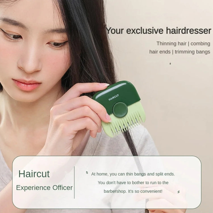 Green 2-in-1 hair sharpener comb with built-in clipper for trimming ends