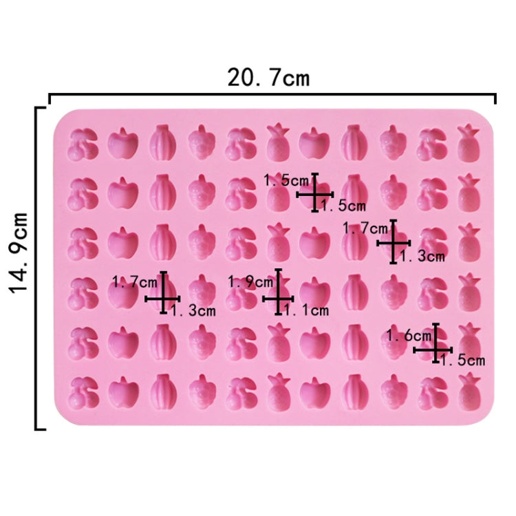Pink silicone mini candy mold with size diagram: 20.7 x 14.9 cm and cavity marks