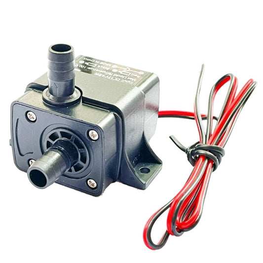 DC12V brushless water pump with outlet fittings and attached red/black wires