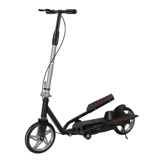 Adult two-wheel mobility scooter with black frame and foot platform, side view