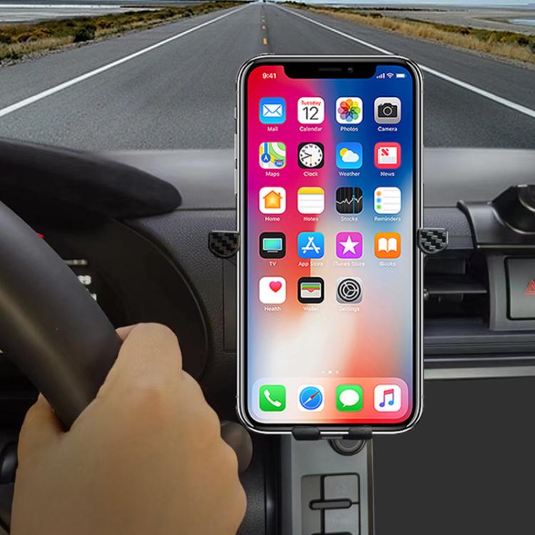 Car phone mount on air vent holding a smartphone in landscape position