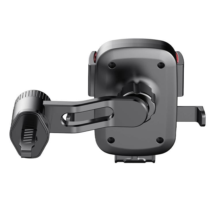 Back view of car phone air vent mount with rotation mechanism and vent clamp, black