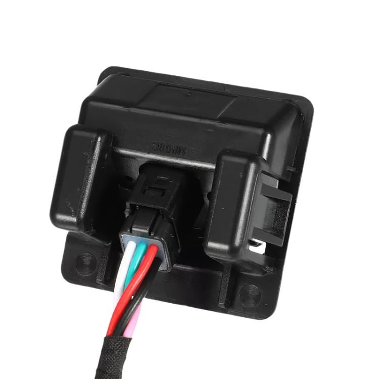Rear camera wiring connector with color-coded leads and black mounting bracket