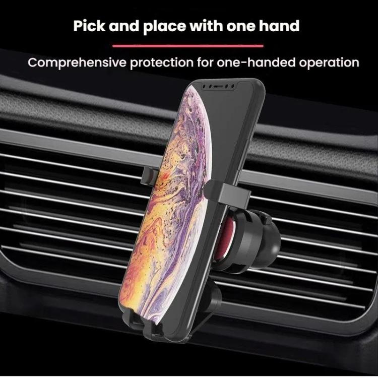 Black car air vent phone holder with gravity clamp mount
