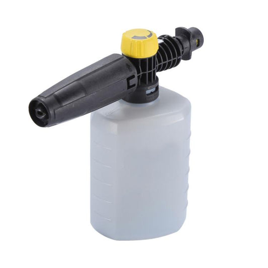 Foam sprayer with 0.6L bottle, black spray handle, and yellow cap