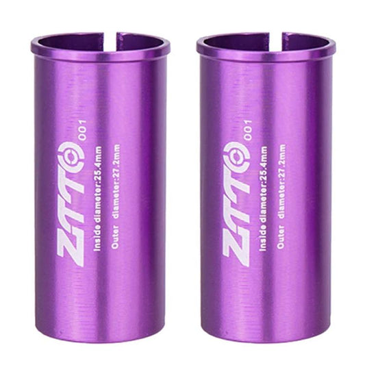 Bicycle seat post conversion sleeve reducers, purple pair of cylindrical covers with open tops