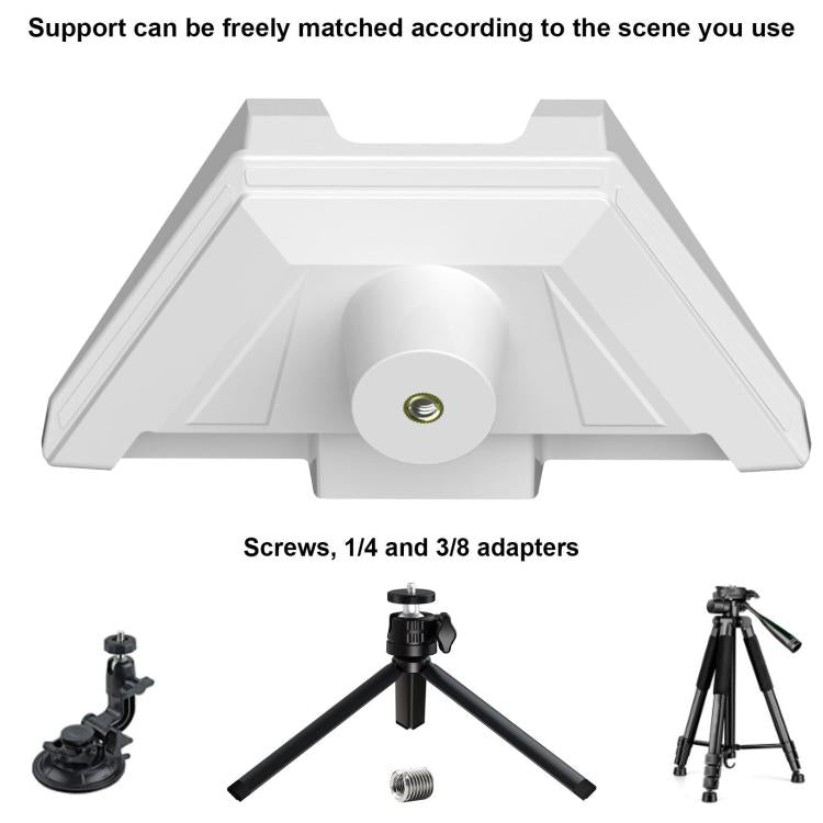 White fixed equipment bracket base with mounting hardware and adapters