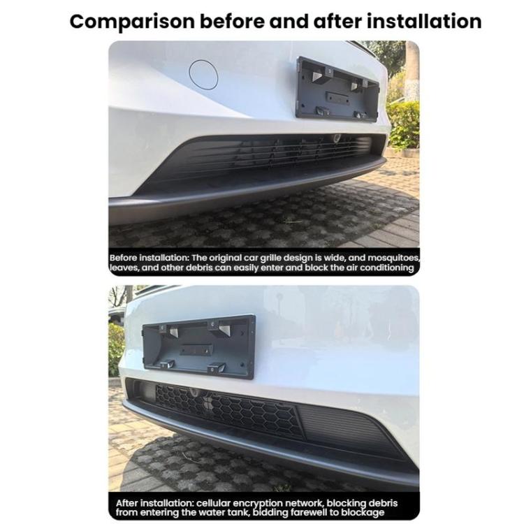 Comparison view: front bumper grille with insect screen hex mesh insert