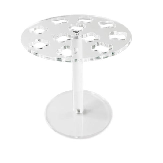 Clear acrylic scissor storage stand with 11-slot top and round weighted base