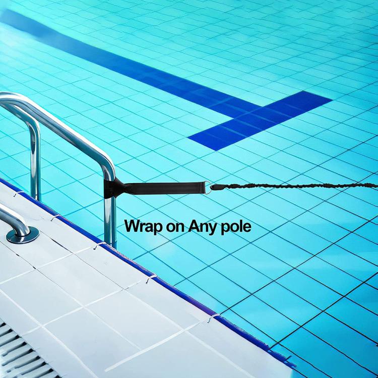 Bungee elastic training cord anchored by wrapping around a pool pole