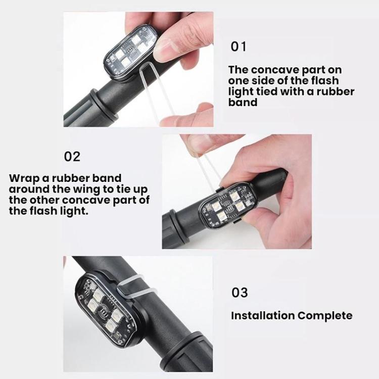 LED strobe light installation step: wrap the rubber band and show completed mounting