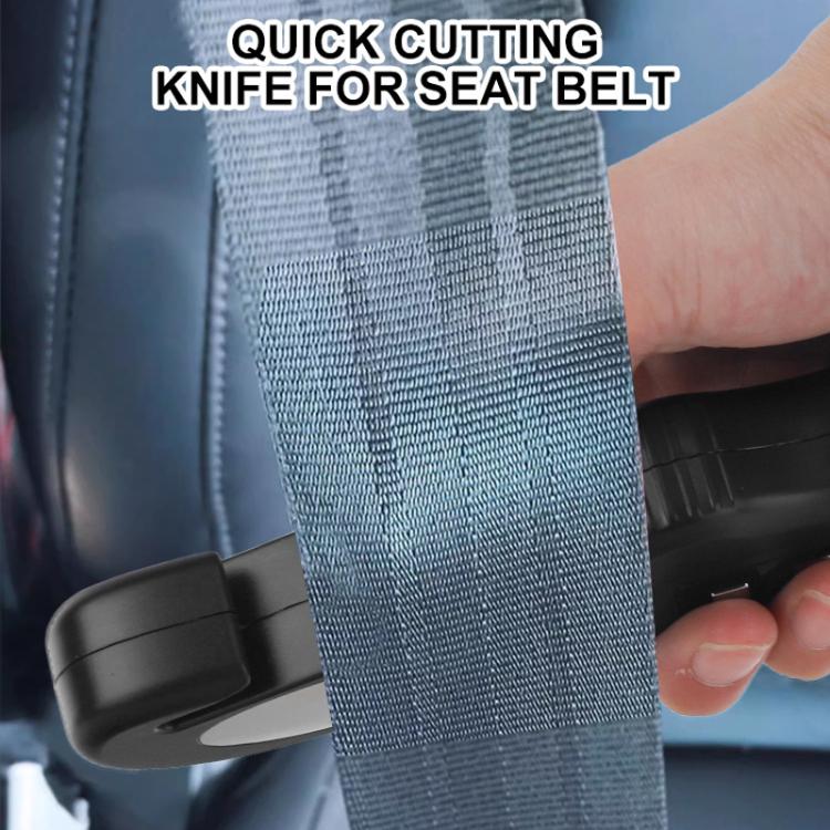 Handheld car seat belt cutter with knife tip, black