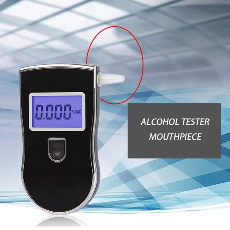 Clear plastic breathalyzer mouthpiece tips shown with tester connection end