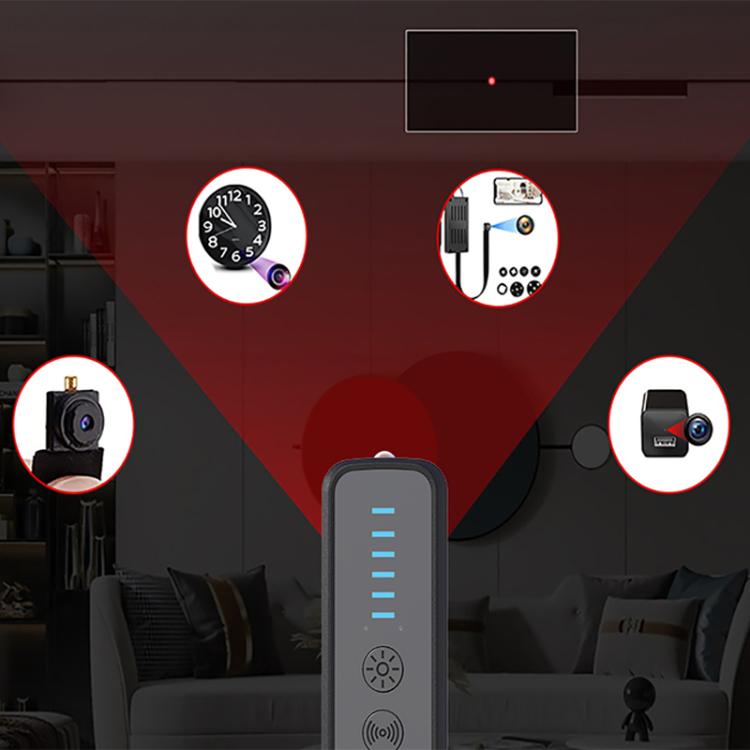 Wireless signal detector in vehicle cabin with active indicator on the front panel