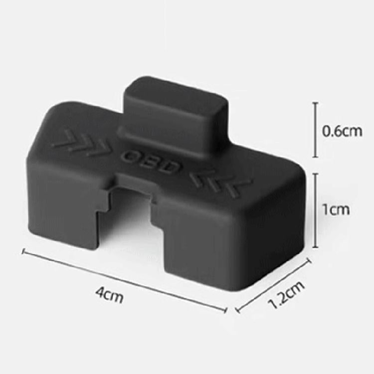 Black silicone OBD diagnostic port cover shield with OBD marking and cutout