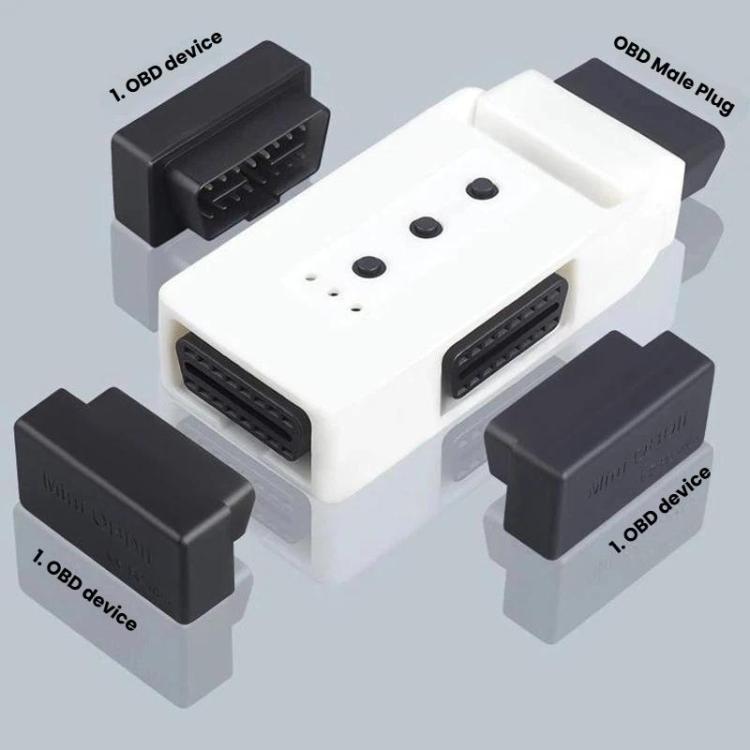 OBD2 16-pin splitter with switch, white housing and black connector caps