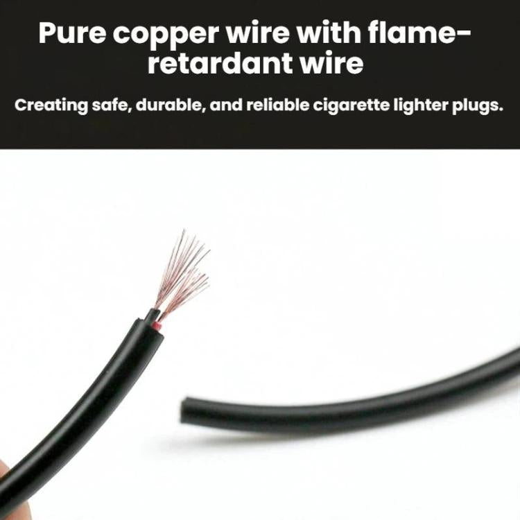 Black cigarette lighter cable with exposed copper wire strands at the end