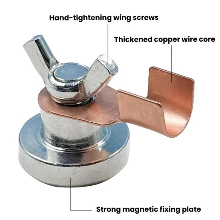 Magnetic grounding clamp with thick copper wire core and steel magnetic fixing plate