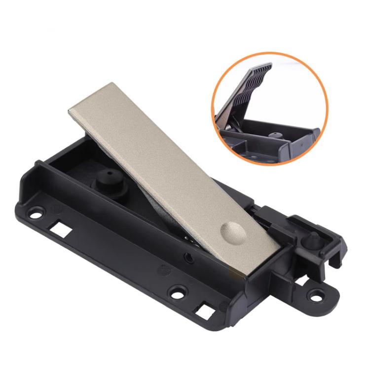 Car glove box latch handle with light beige bar and black latch body