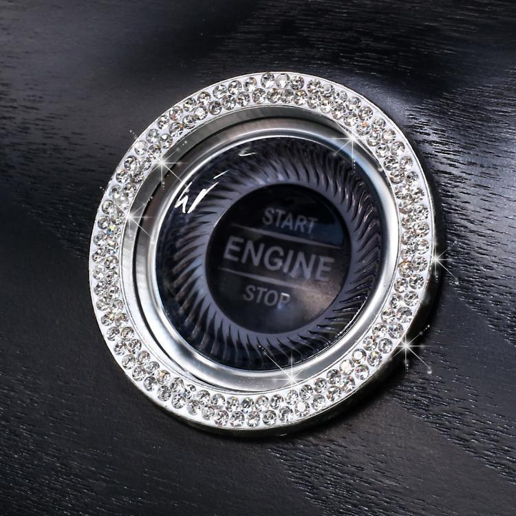 White rhinestone ring sticker around engine start button on dashboard