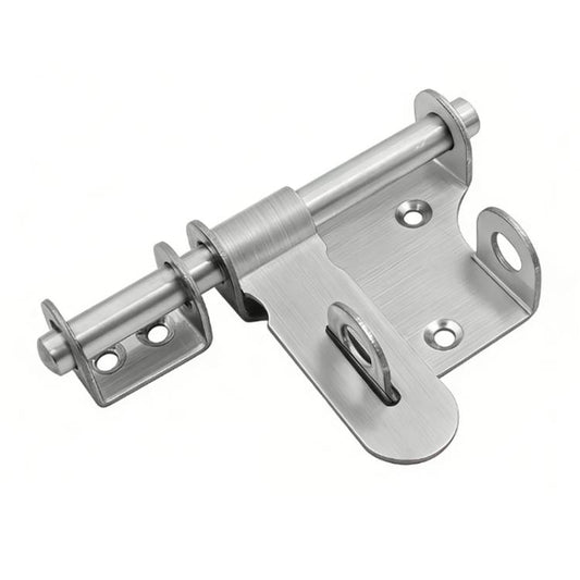 Brushed stainless steel surface-mounted anti-theft door bolt with latch plates