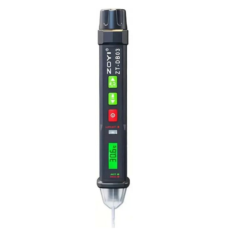ZOYI non-contact voltage detector pen with clear tip, top cap, and multicolor LEDs