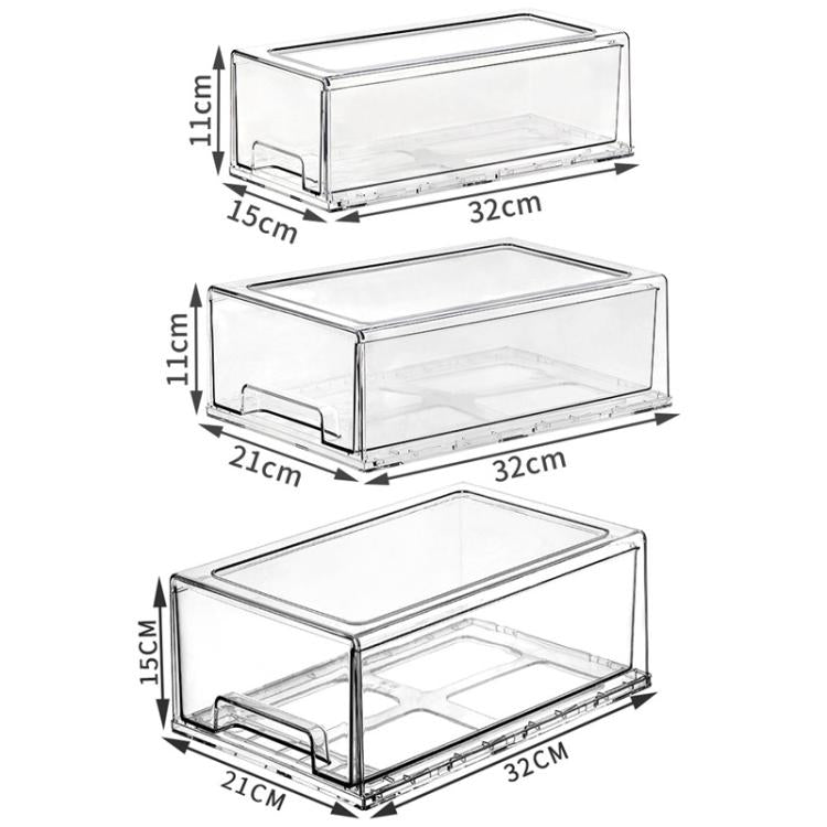 Transparent stackable drawer-style desktop storage organizer box with front pull opening