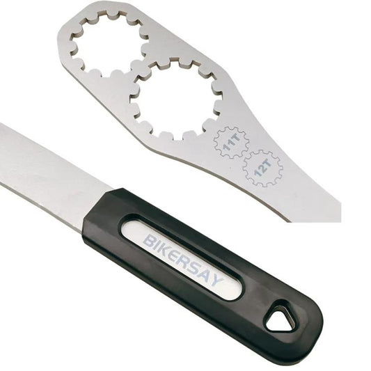 BIKERSAY cassette wrench tool with black handle and engraved 11T/12T notched ends