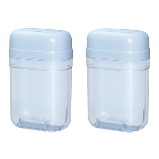 Light blue plastic sealed soap storage box with lid and drainage base