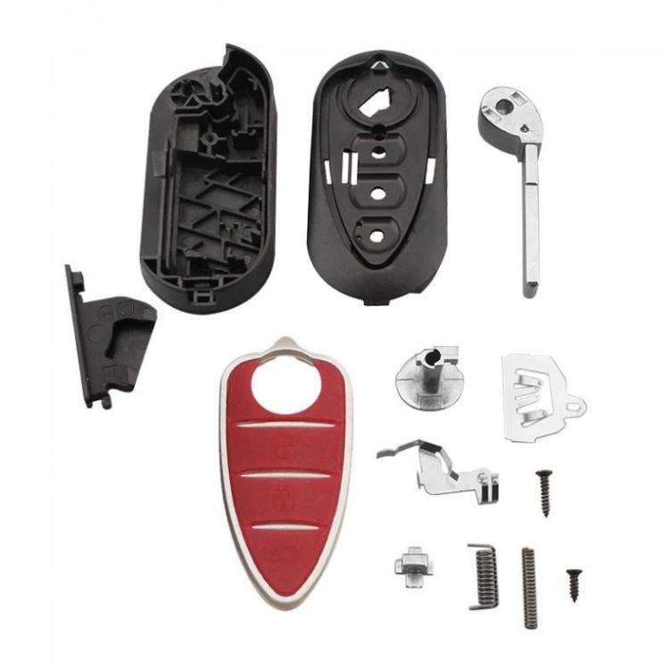 Car key shell replacement parts set: red cover, black housing, blade and screws