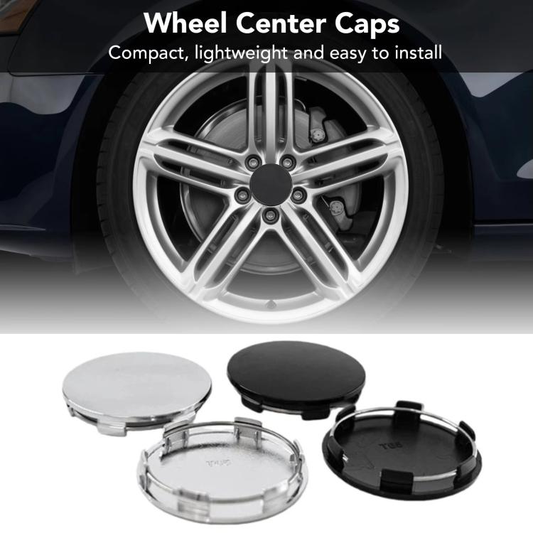 Wheel center cap set on a rim: electroplated silver and black 65mm caps