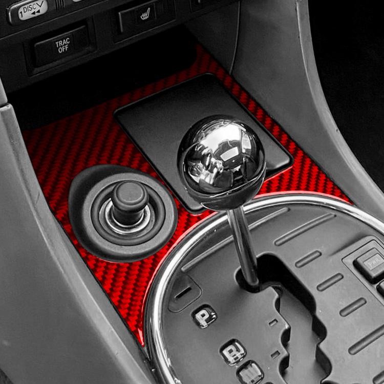 Red carbon-fiber ashtray frame trim sticker installed, showing circular and square cutouts