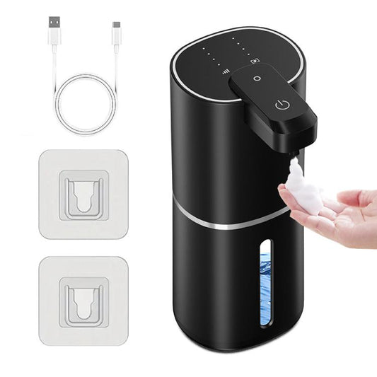 Wall-mounted electric soap dispenser, black body with black foam nozzle and foam