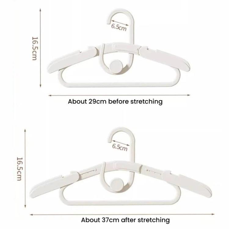 Retractable kids hanger stretches wider; about 29cm to 37cm with non-slip arms