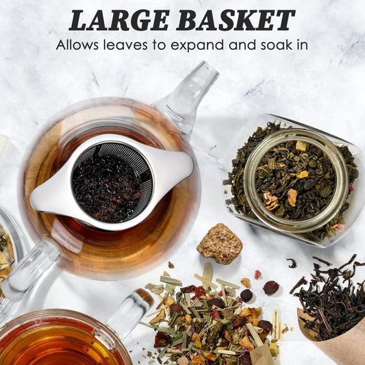 Large oval stainless steel tea strainer with fine mesh basket