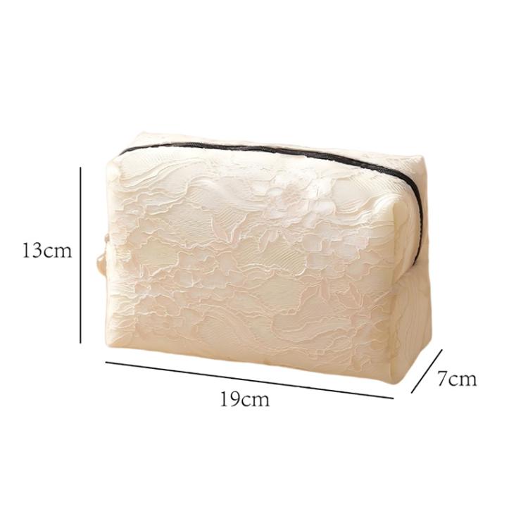 Cream lace cosmetic bag size measurements: 19cm x 13cm x 7cm