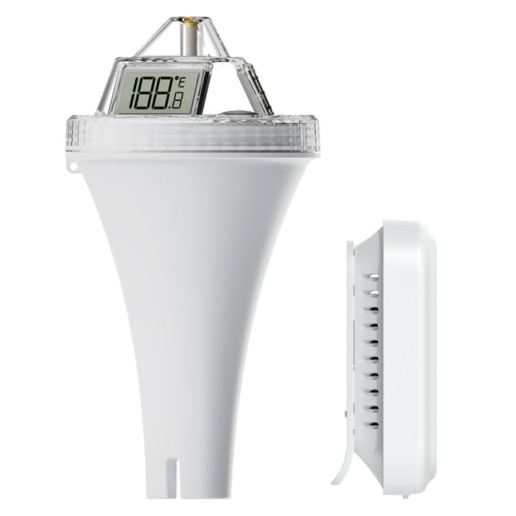 Floating pool thermometer with LCD and indoor receiver side view, BALDR