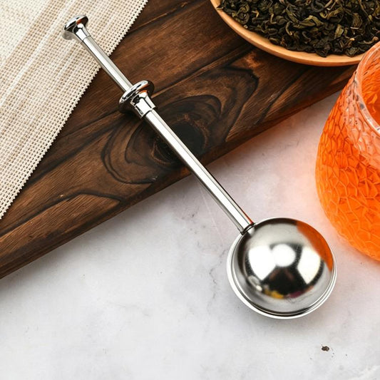 Telescopic stainless steel tea strainer infuser with round mesh cup and long handle