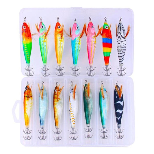 Fluorescent saltwater fishing lure set, 14 colorful jig lures in clear plastic box