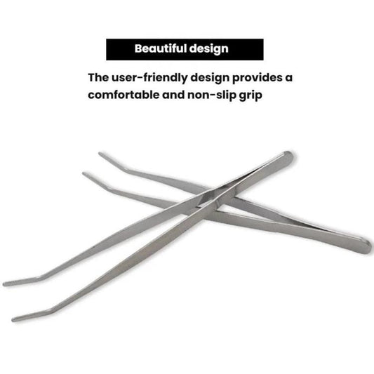 Stainless steel tea tongs with crossed arms and non-slip ridged grip