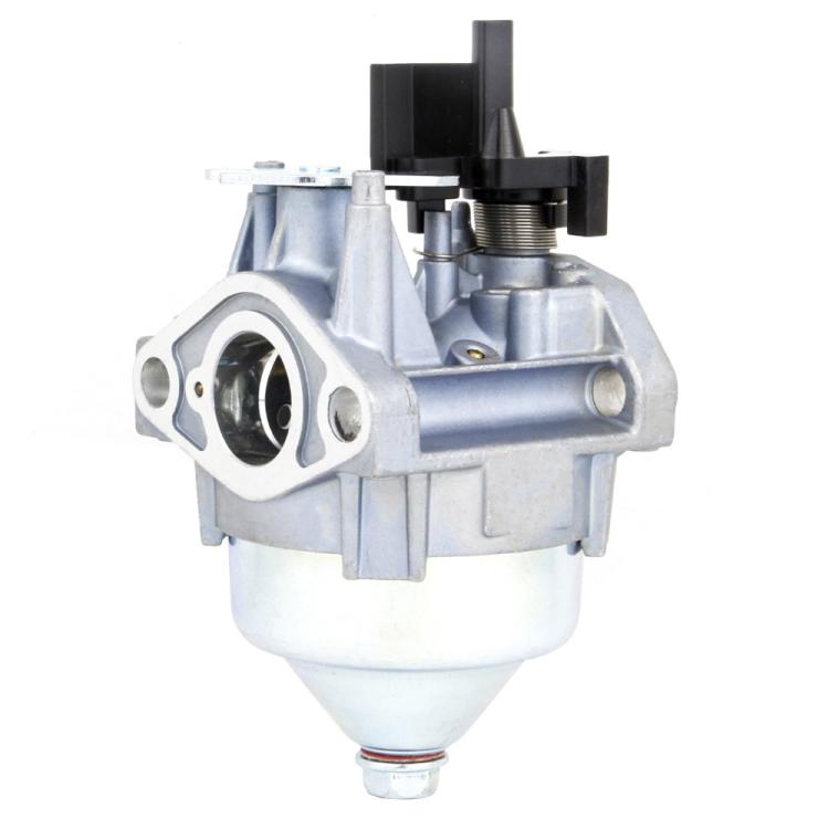 Carburetor with angled body, air intake tube, and spark plug port